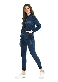 NONU Women's Velvet Track Suits/Regular fit track suit (navy Blue, L)-thumb3