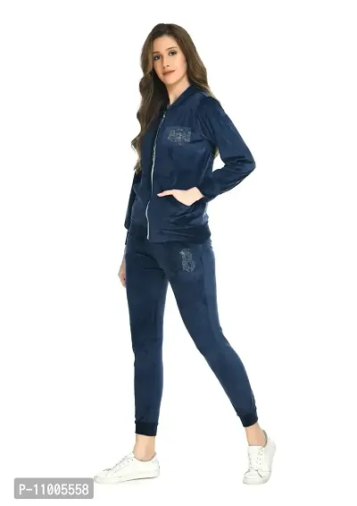 NONU Women's Velvet Track Suits/Regular fit track suit (navy Blue, L)-thumb4