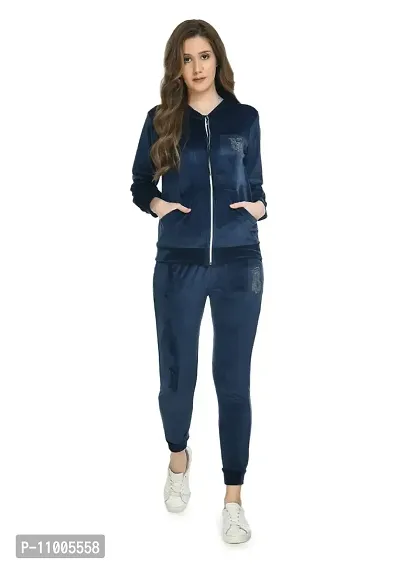 NONU Women's Velvet Track Suits/Regular fit track suit (navy Blue, L)