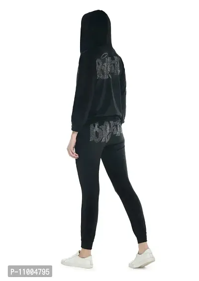 NONU Women's Velvet Track Suits/Regular fit track suit (Black, L)-thumb2