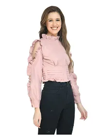 TRF Women's Poly Crepe Full Sleeves Crop Top (L, Baby Pink)-thumb2