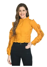 TRF Women's Poly Crepe Full Sleeves Crop Top (M, Mustard)-thumb1