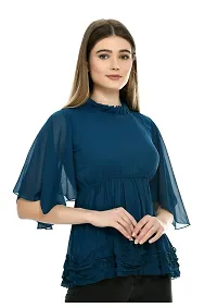 Dee-Nayra Stylish Georgette Round Neck Top for Women Blue-thumb2