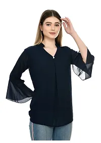 NONU Stylish Georgette Blend V-Neck Top for Women,Navy Blue-XXL-thumb3