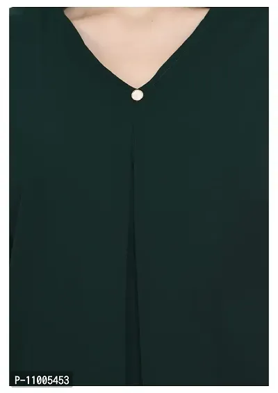 NONU Stylish Georgette Blend V-Neck Top for Women,Dark Green-XL-thumb5