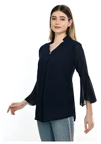 NONU Stylish Georgette Blend V-Neck Top for Women,Navy Blue-XXL-thumb2