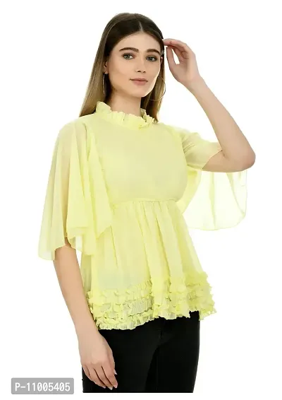 Dee-Nayra Stylish Georgette Round Neck Top for Women Yellow-thumb3
