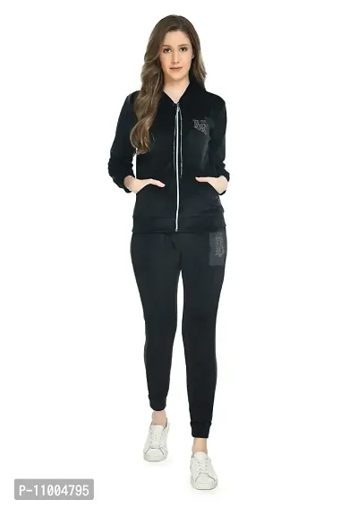 NONU Women's Velvet Track Suits/Regular fit track suit (Black, L)-thumb0