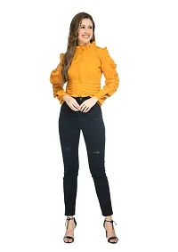 TRF Women's Poly Crepe Full Sleeves Crop Top (M, Mustard)-thumb2