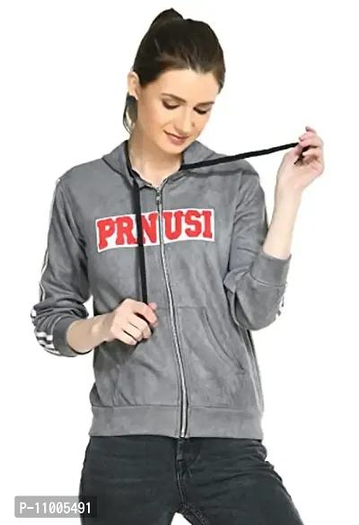 NONU Women's Polyester Cotton Pull on Hooded Printed Sweatshirt (M, Grey)