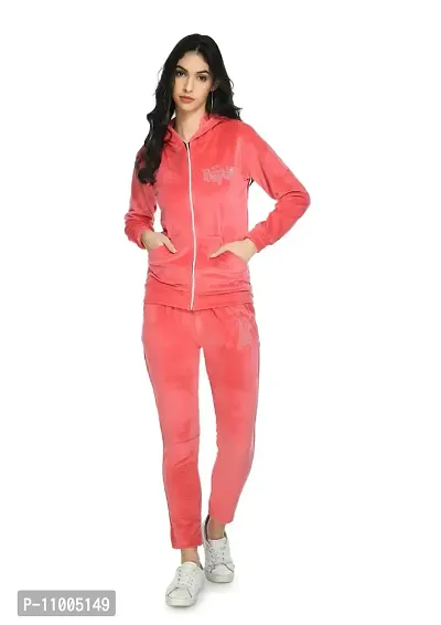 NONU Women's Velvet Track Suits/Regular fit track suit (Peach, L)