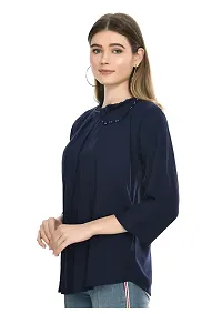 NONU Stylish Cotton Blend Round Neck Top for Women Blue-thumb5