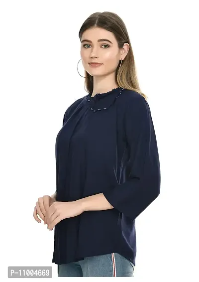 NONU Stylish Cotton Blend Round Neck Top for Women Blue-thumb6