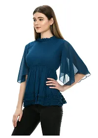 Dee-Nayra Stylish Georgette Round Neck Top for Women Blue-thumb3