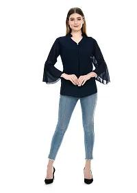 NONU Stylish Georgette Blend V-Neck Top for Women,Navy Blue-XXL-thumb4