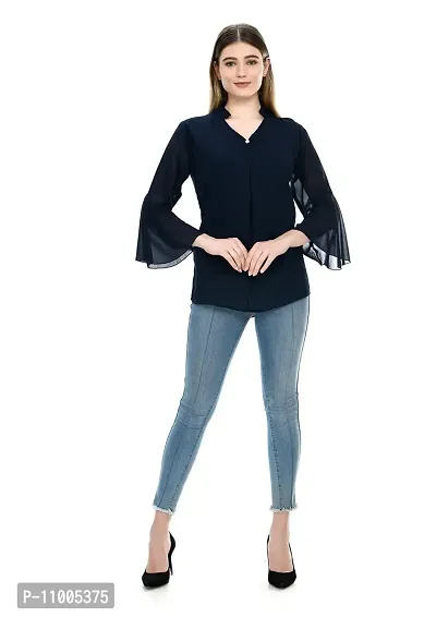 NONU Stylish Georgette Blend V-Neck Top for Women,Navy Blue-XXL-thumb5