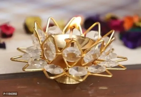 Lotus diya crystal fancy deepak akhand diya round shape brass-thumb0