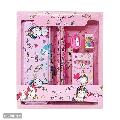 MIND FIT Unicorn Stationary Kit for Girls - Pink Stationary Items for Girls Pencil Box Wallet Eraser and Sharpener Return Gift for Girls Unicorn School Kit for Girls Stationary Set Return Gifts-thumb0