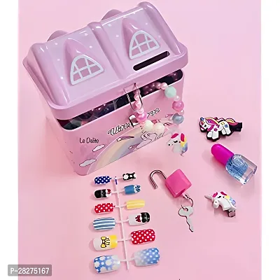 Pink Hut Shaped Coin Box Money Saving Box Tin  Coin Bank with Lock and Key With 1 Tissue-thumb2