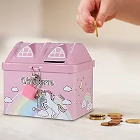 Pink Hut Shaped Coin Box Money Saving Box Tin  Coin Bank with Lock and Key With 1 Tissue-thumb2