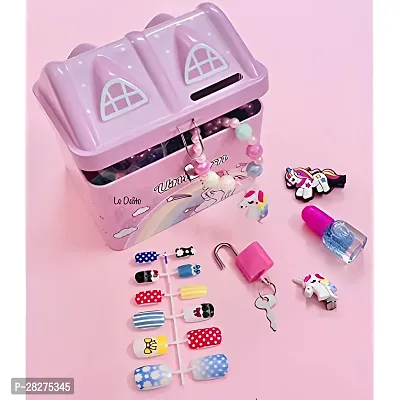 Unicorn Pink Hut Shape Piggy Bank With Cute Smiley Design Face Stamps (10pc) For Kids-thumb5