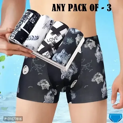 Trendy Nylon Multicoloured Printed Trunk For Men Pack Of 3 Assorted