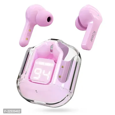 Crystal Wireless Earbuds, Transparent Charging Case and LED Digital Display, Bluetooth Earphones with ENC Noise Cancelling, Touch Control, Google Assistant and Siri Support (Blush Pink)-thumb0