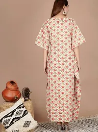 Printed cotton lounge wear kaftan,Short extended sleeves with waist drawstring tie up with V-Neck-thumb1