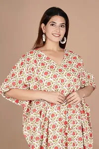 Printed cotton lounge wear kaftan,Short extended sleeves with waist drawstring tie up with V-Neck-thumb2