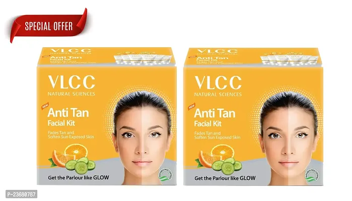 VLCC Anti Tan Facial Kit - 60g - Power of 25 vital ingredients. Fights Sun Tan, Nourishes  Protects skin from UV Rays. Best Anti Tan Facial Kit for Instant Glow  (PC OF 2)