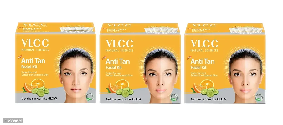 VLCC Anti Tan Facial Kit - 60g - Power of 25 vital ingredients. Fights Sun Tan, Nourishes  Protects skin from UV Rays. ( PC OF 3)