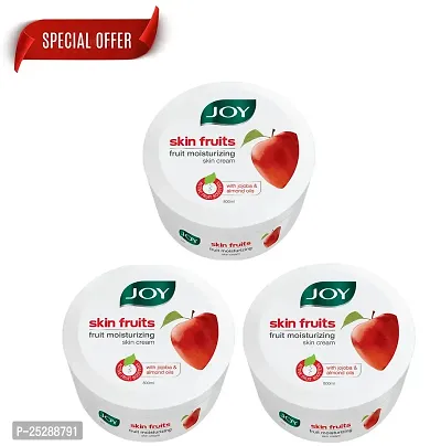 Joy Skin Fruits Moisturizing Skin Cream With Apple, Jojoba  Almond Oil (200ml) | Quick Absorbing  Non Sticky Moisturizer for Face, Hands  Body :Best Joy Cream for Winter Skincare (PC OF 3)