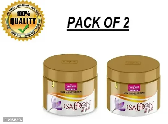 VI - JOHN Gold Saffron Fairness Cream For Uneven Skin Tone  All Skin | Chemical Free Face Cream For Radiant Glow And Dark Spots- 50 Gm Each Pack (All Type Skin) (Pack of 2) Say Goodbye to Dark Spots