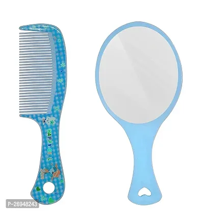 Hand Mirror with Comb Set for Women and Girls Gift for Girls, Pack of 1  ( blue)  Stylish Vanity Set: Hand Mirror and Comb for Personal Grooming and Hair Care-thumb0