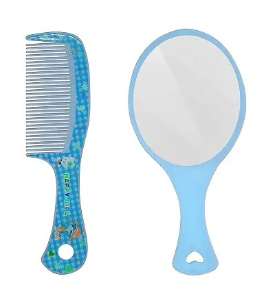 Hand Mirror with Comb Set for Women and Girls Gift for Girls, Pack of 1  ( blue)  Stylish Vanity Set: Hand Mirror and Comb for Personal Grooming and Hair Care