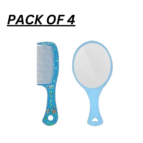 Hand Mirror with Comb Set for Women and Girls  | Gift for Girls | Pack of 4 | Elegant Dressing Table Addition: Hand Mirror with Comb Set for Women