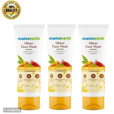Mamaearth Ubtan Natural Face Wash with Turmeric  Saffron for Tan Removal and Skin Brightening - 100 ml | Pack of 3 |