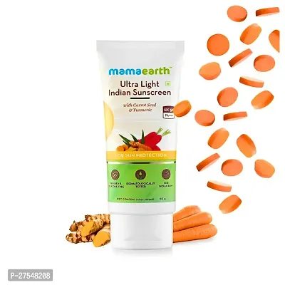Mamaearth's Ultra Light Indian Sunscreen with Carrot Seed, Turmeric and SPF 50 PA+++  Protection | Skin Brightening Sunscreen | Sun Protection Cream by Mamaearth | 80ml |