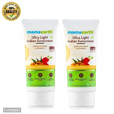 Mamaearth's Ultra Light Indian Sunscreen with Carrot Seed, Turmeric and SPF 50 PA+++ - 80ml Packed with SPF 50  PC OF 2 |-thumb0