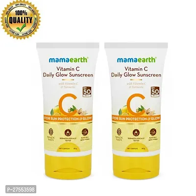 Mamaearth Daily Glow Sunscreen SPF 50 PA+++, No White Cast with Vitamin C  Turmeric for Sun Protection  Glow - 50 g PC OF 2 |-thumb0