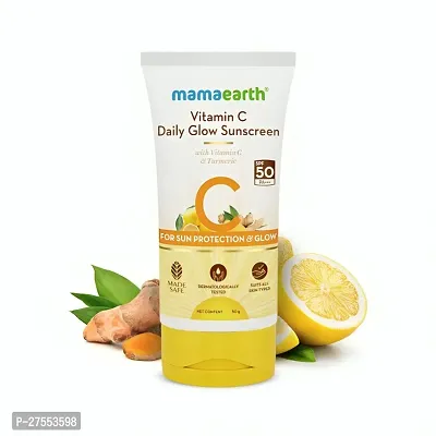 Mamaearth Daily Glow Sunscreen SPF 50 PA+++, No White Cast with Vitamin C  Turmeric for Sun Protection  Glow - 50 g PC OF 2 |-thumb3