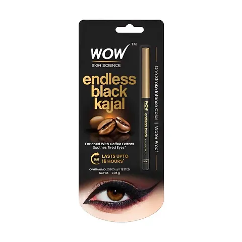 WOW Skin Science Endless Black Natural Kajal | Water Proof  Smudge Proof | Long Lasting Kajal Upto 16 long hours | No Parabens and Mineral Oils | Beauty at Its Best |