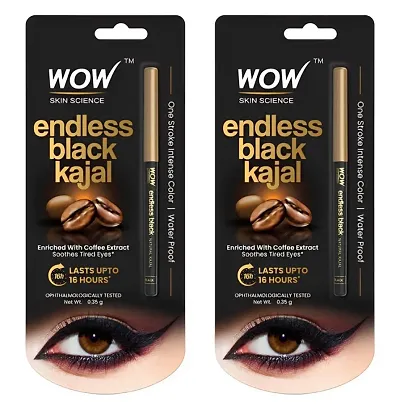 WOW Skin Science Endless Black Natural Kajal | Water Proof  Smudge Proof | Long Lasting Kajal Upto 16 long hours | No Parabens and Mineral Oils | Cares for Your Eyes | Enhance Your  Eyes Beauty, PO2