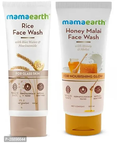 Mamaearth  Rice  and Honey malai  Face Wash Combo 100ml |  for All Skin Type | With Rice Water  Niacinamide For Glass Skin  ,  Honey  Malai For Nourishing Glow  | Pack of 2 |
