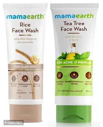 Mamaearth  Rice  and Tea tree Face Wash Combo 100ml |  for All Skin Type | With Rice Water  Niacinamide For Glass Skin  , and tea tree  for Acne  Pimples Wash | Pack of  2 |