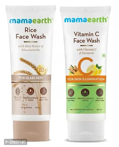 Mamaearth  Rice  and Vitamin C Face Wash Combo 100ml |  for All Skin Type | With Rice Water  Niacinamide For Glass Skin ,  Vitamin C and Turmeric for Skin Illumination | Pack of  2 |