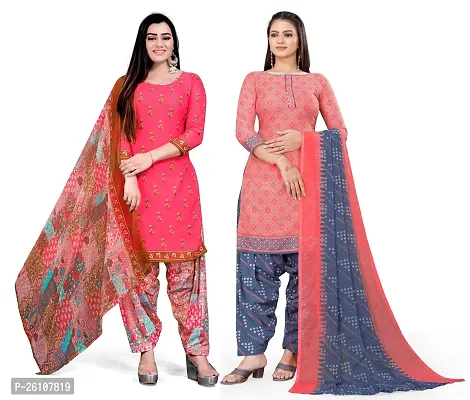 Elegant Crepe Printed Dress Material with Dupatta For Women- Pack Of 2-thumb0