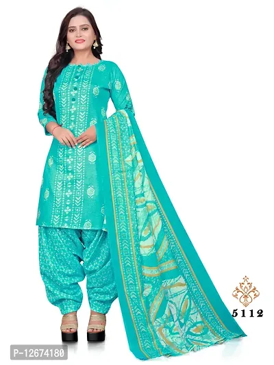 Elegant Sky Blue Cotton Printed Dress Material with Dupatta For Women-thumb0