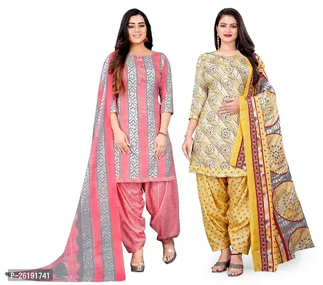 Elegant Multicoloured Cotton Floral Print Dress Material with Dupatta For Women Combo Of 2