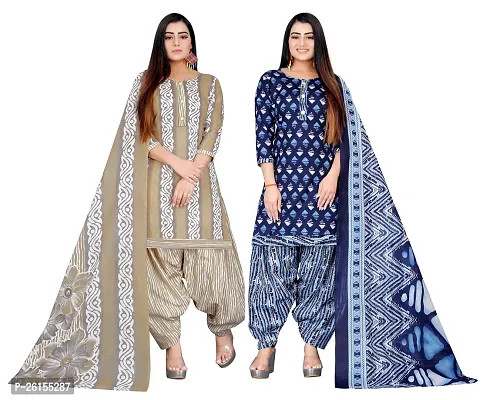 Elegant Multicoloured Cotton Floral Print Dress Material with Dupatta For Women Combo Of 2-thumb0